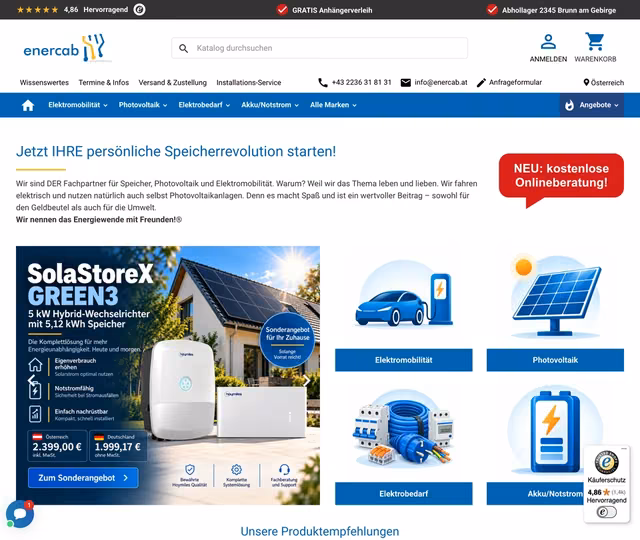 Websiteansicht von Enercab